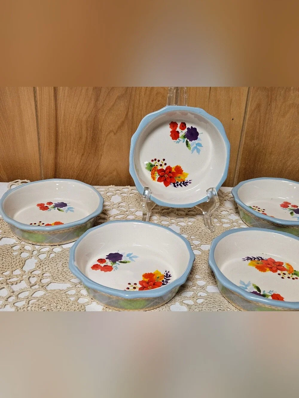 New (5) The Pioneer Woman Charlie Plaid 5” Mini Pie Plate New Floral 5 PC SET